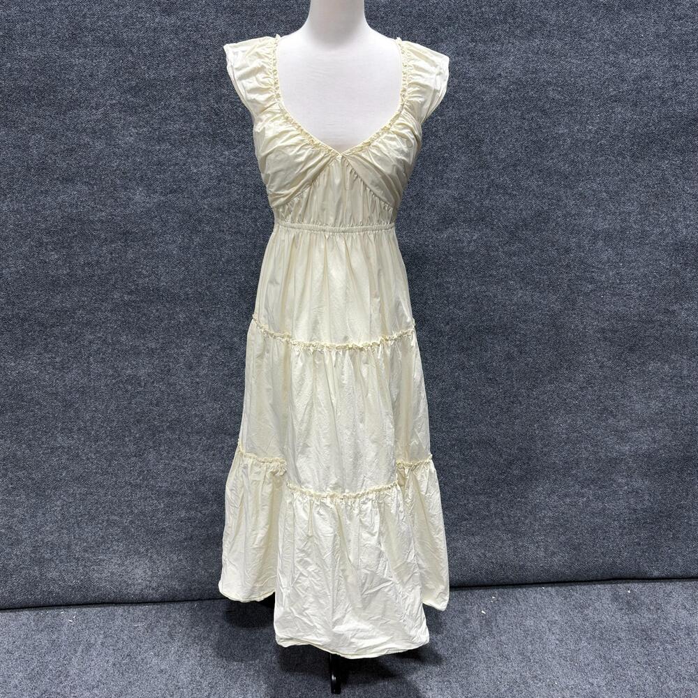 Derek Lam Collective Dress Womens 4 White V Neck Flutter Sleeve Maxi Tiered
